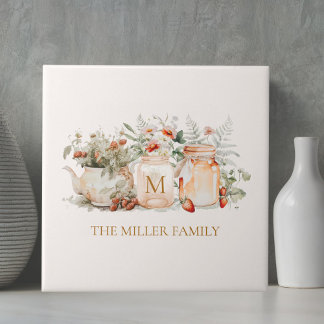 Monogrammed Forest Floral Botanical Family Name Tile