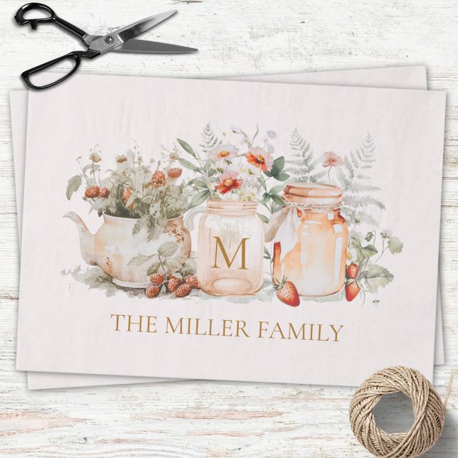 Monogrammed Forest Floral Botanical Family Name Tissue Paper (In situ)