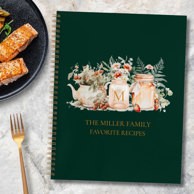 Monogrammed Forest Floral Botanical Family Recipe Notebook (In situ)