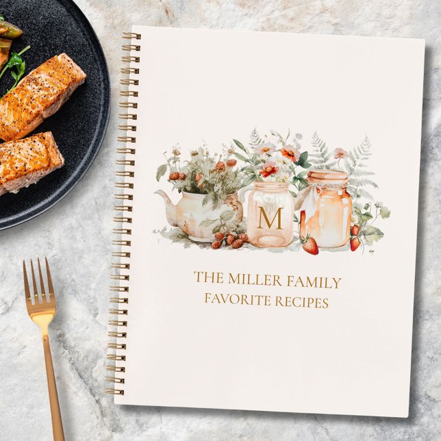 Monogrammed Forest Floral Botanical Family Recipe Notebook (In situ)
