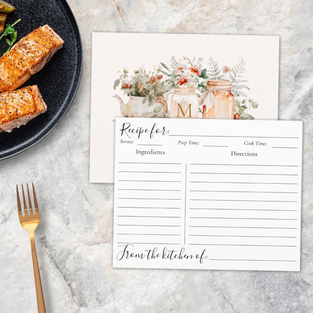 Monogrammed Forest Floral Botanical Recipe Card (In situ)