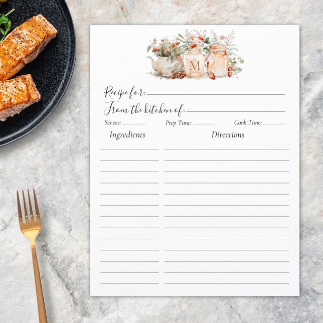 Monogrammed Forest Floral Botanical Recipe Insert (In situ)