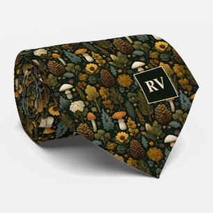 Monogrammed Forest Mushroom Autumn Pinecone Tie