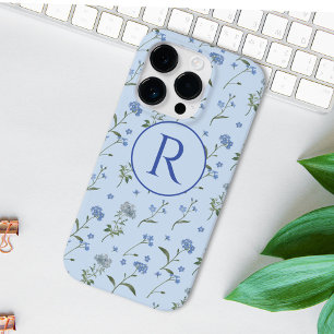 Monogrammed Forget Me Not Blue Floral Watercolor Case-Mate iPhone 14 Pro Case