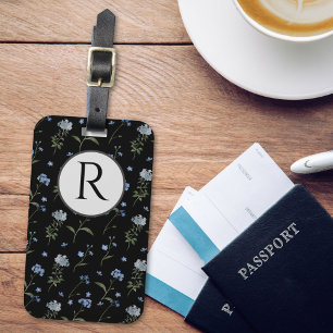 Monogrammed Forget Me Not Blue Floral Watercolor Luggage Tag