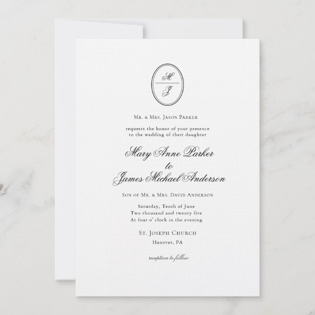Monogrammed Formal wedding  Invitation (Front)