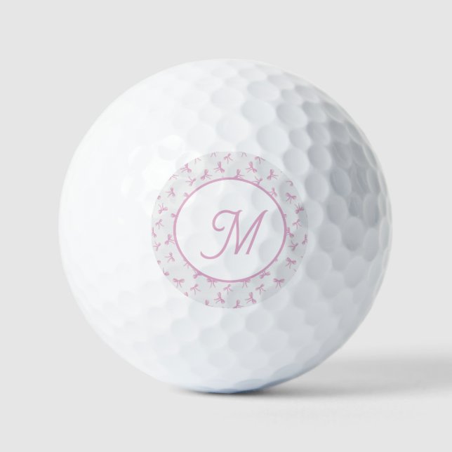 Monogrammed Frilly Coquette Pink watercolor Bow  Golf Balls (Front)