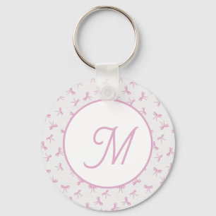 Monogrammed Frilly Coquette Pink watercolor Bow Key Ring