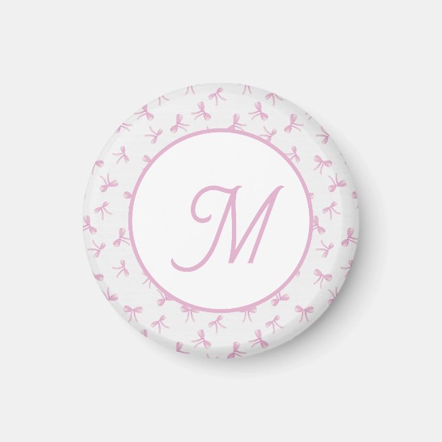 Monogrammed Frilly Coquette Pink watercolor Bow  Magnet (Front)