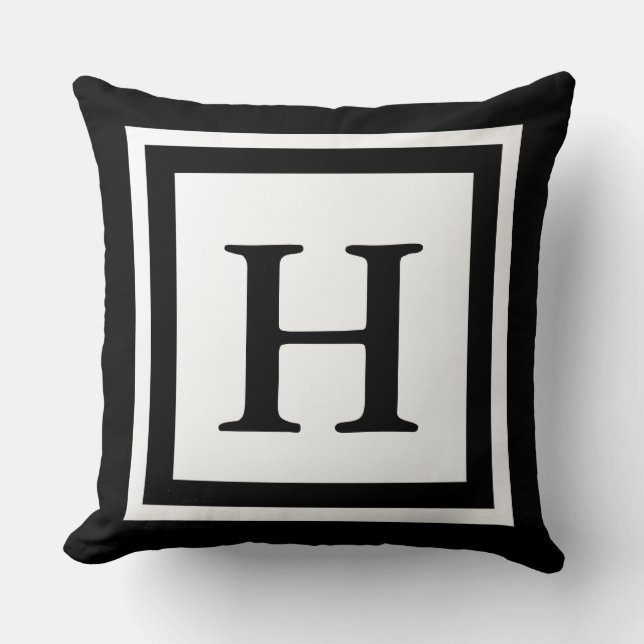 Monogrammed Front & Back - Black & White Cushion (Front)