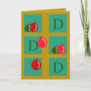 Monogrammed Fun Ornaments Red Green Gold Christmas Card