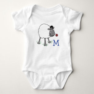 Monogrammed Fun Silly Sheep with Red Flower Baby Bodysuit