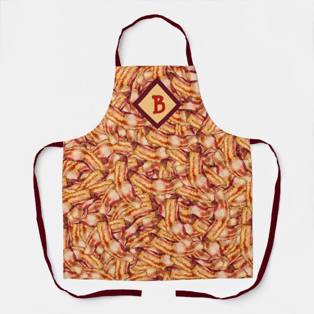 Monogrammed Funny Tasty Bacon Pattern Apron (Front)