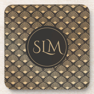 Monogrammed Gatsby Art Deco Fan Pattern Coaster