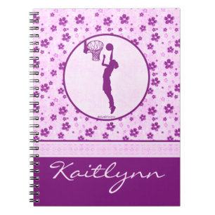 Monogrammed Girl's Basketball Purple Heart Floral Notebook