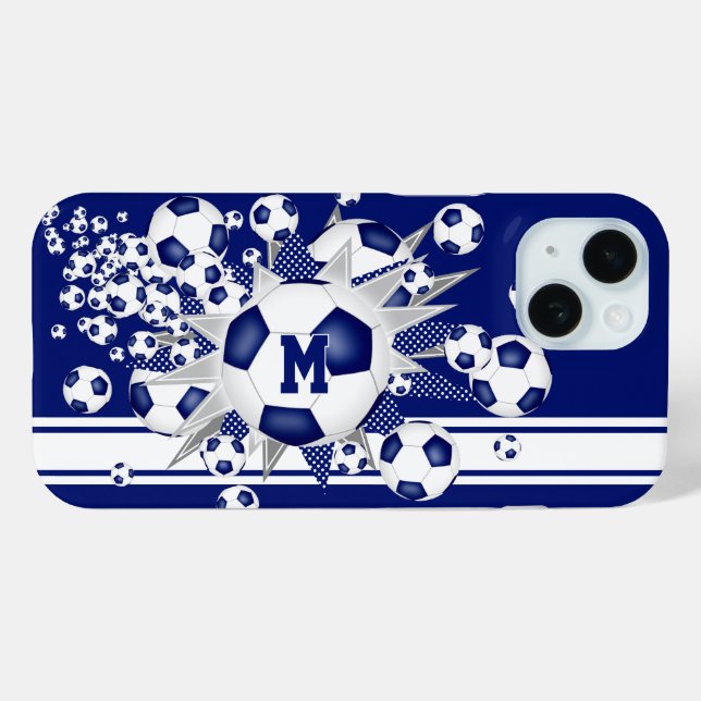 monogrammed girls soccer ball blowout blue  Case-Mate iPhone case (Back (Horizontal))