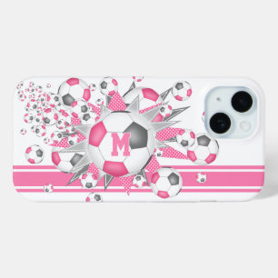 monogrammed girls soccer ball blowout pink grey  iPhone 15 case