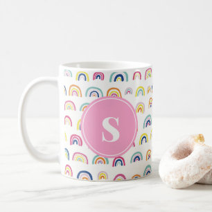 Monogrammed Girly Cute Rainbow Pattern Coffee Mug