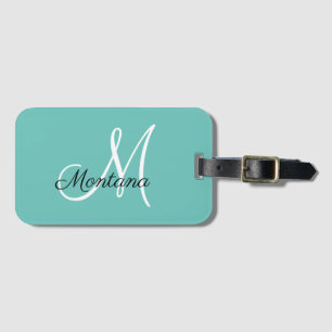 Monogrammed Girly Elegant Simple Teal Travel Luggage Tag