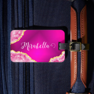 Monogrammed Girly Hot Pink Bright Luggage Tag