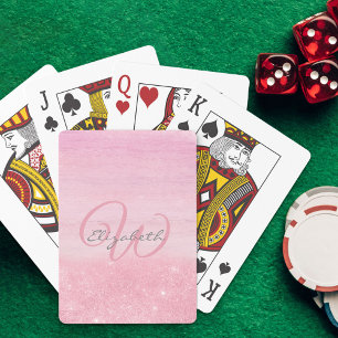 Monogrammed Girly Pink Ombre Shimmer Playing Cards