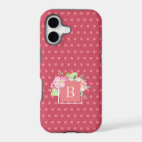 Monogrammed Girly Pink & Pink Coral Floral