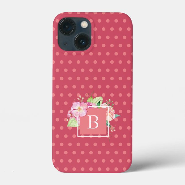 Monogrammed Girly Pink & Pink Coral Floral Case-Mate iPhone Case (Back)