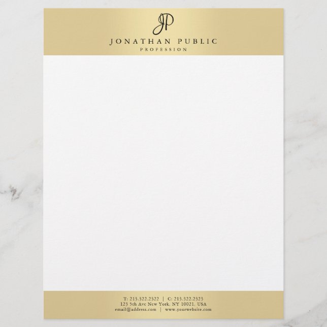 Monogrammed Glamour Gold Elegant Personalised Custom Letterhead (Front)