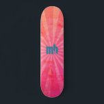Monogrammed Glowing Sunset Rays Skateboard<br><div class="desc">A modern grunge ray pattern in orange and pink with a fun editable monogram in grey. Personalise by editing the text in the text box or delete text for no monogram.</div>