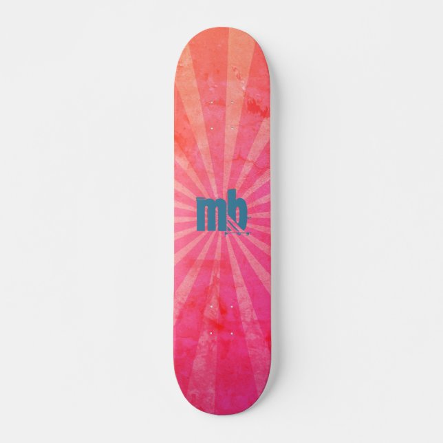 Monogrammed Glowing Sunset Rays Skateboard (Front)