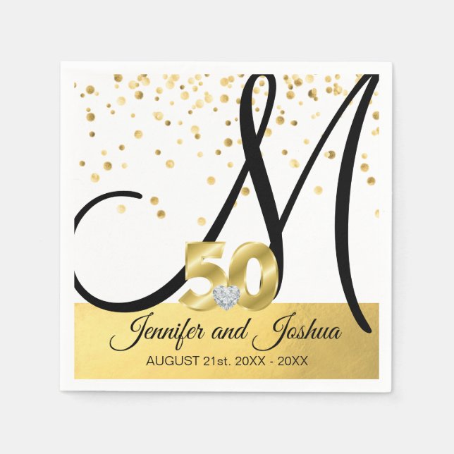 Monogrammed Gold 50th Wedding Anniversary Napkin (Front)