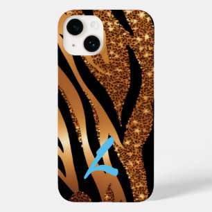 Monogrammed Gold Agate Tiger Leopard Glitter Case-Mate iPhone 14 Case