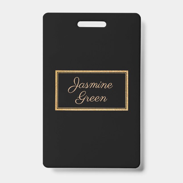 Monogrammed Gold And Black Frame ID Badge (Front)