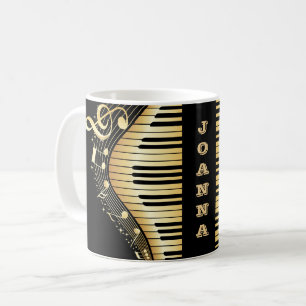 Monogrammed Gold And Black Musical Notes And Key Coffee Mug
