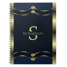 Monogrammed Gold And Navy Blue Geometric