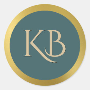 Monogrammed Gold and Teal Stickers