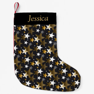 Monogrammed Gold and White Stars Merry Christmas Small Christmas Stocking