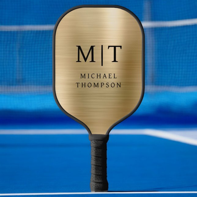 Monogrammed Gold Brushed Metallic Elegant Modern Pickleball Paddle (Creator Uploaded)
