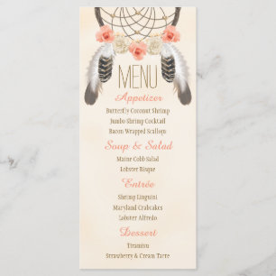 Monogrammed Gold Coral Dreamcatcher Wedding Menu