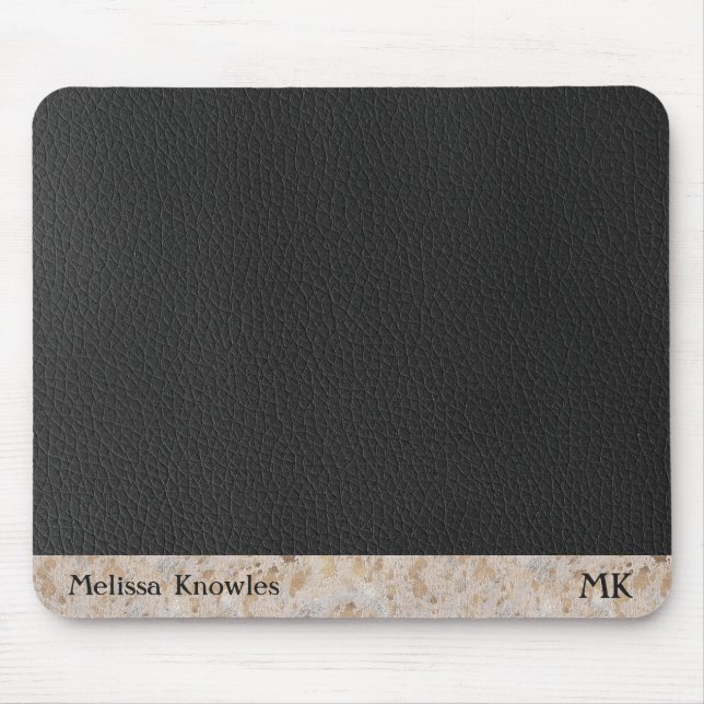 Monogrammed Gold Cowhide Leather Initials Mouse Mat (Front)