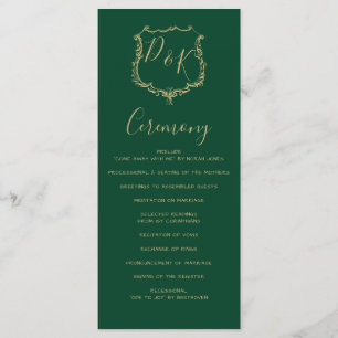 Monogrammed Gold Crest and Green Wedding programs Programme
