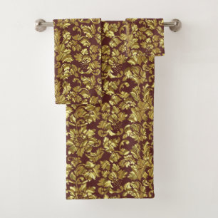 Monogrammed Gold Floral Damask Bath Towel Set
