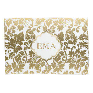 Monogrammed Gold Floral Damask Pillowcase
