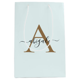 Monogrammed Gold Frost White   Minimal Elegant Medium Gift Bag