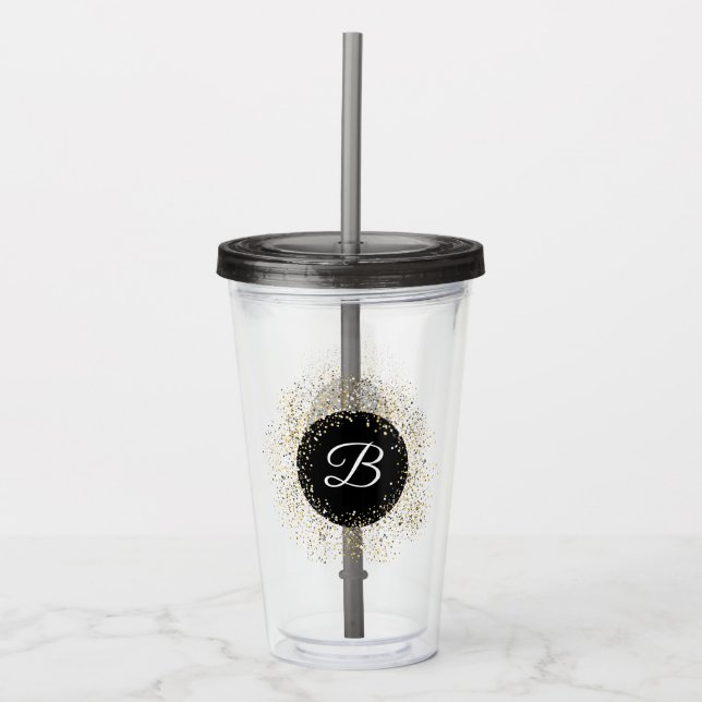 Monogrammed Gold Glitter Acrylic Tumbler (Front)