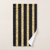 Monogrammed Gold Glitter And Black Stripes Bath Towel Set (Hand Towel)