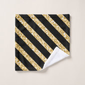 Monogrammed Gold Glitter And Black Stripes Bath Towel Set (Wash Cloth)