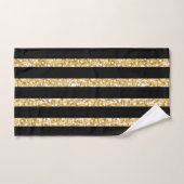 Monogrammed Gold Glitter And Black Stripes Bath Towel Set (Hand Towel)