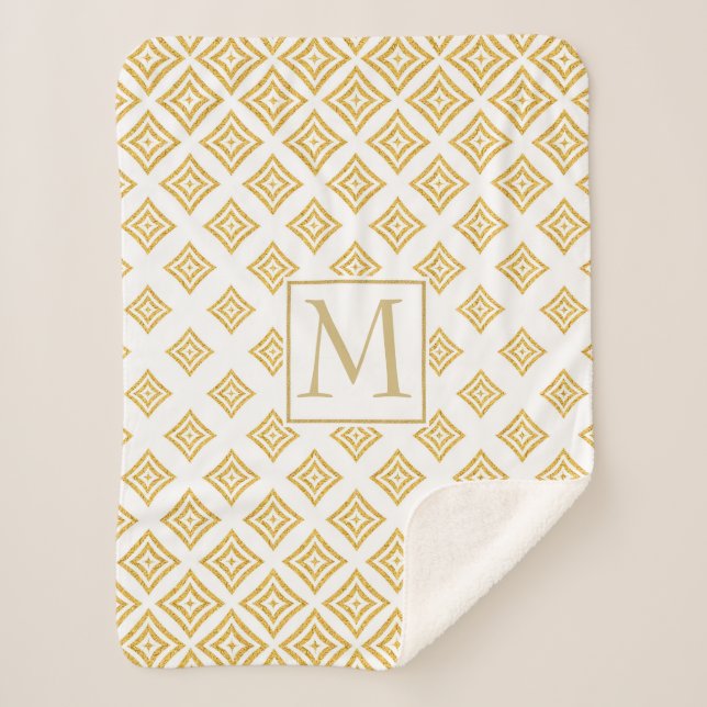 Monogrammed Gold Glitter Rhomboid Sherpa Blanket (Front)