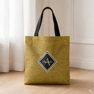 Monogrammed Gold Glitter Tote Bag